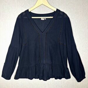 💙 Gap Black Oversized Lightweight 100% Cotton Blouse Size M Boho Hippie Retro C